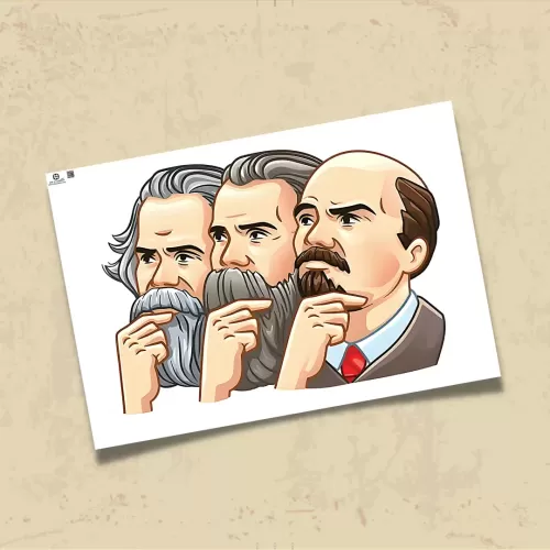 POSTER 0221- MARX, ENGELS, LENİN DÜŞÜNÜYOR, MİZAHİ AFİŞ - KUŞE KAĞIT (